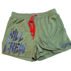 Kill Crew Olive Green Athletic Shorts with Red Drawstring